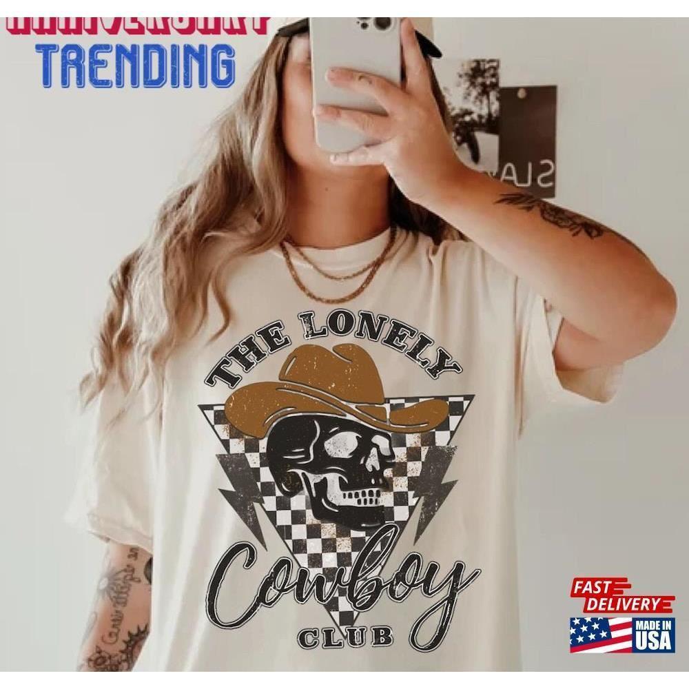 The Lonely Cowboy Club Shirt Trendy Western Graphic Tee   Tshirt - Picture 1 of 4